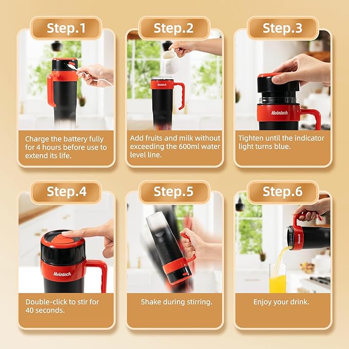 Personal Blender for Shakes and Smoothies with 6 Blades 21oz(600ml) Personal Size Juicer USB-C Rechargeable with Straw Brush&ampLid for Home Gym Travel Kitchen (Black)