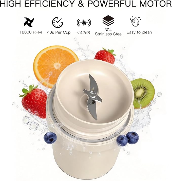 MEGAWISE 12oz Portable Personal Blender Rechargeable Smoothie Maker with Type-C One-Touch Operation for Shakes Protein Drinks &amp Fruit Blending BPA-Free