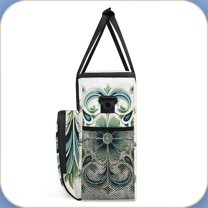 Green Floral Design Coffee Maker Travel Bag for Keurig K-Mini/K-Mini Plus Insulated Waterproof Tote with Pockets for K-Cup Portable Single-Serve Brewer Case