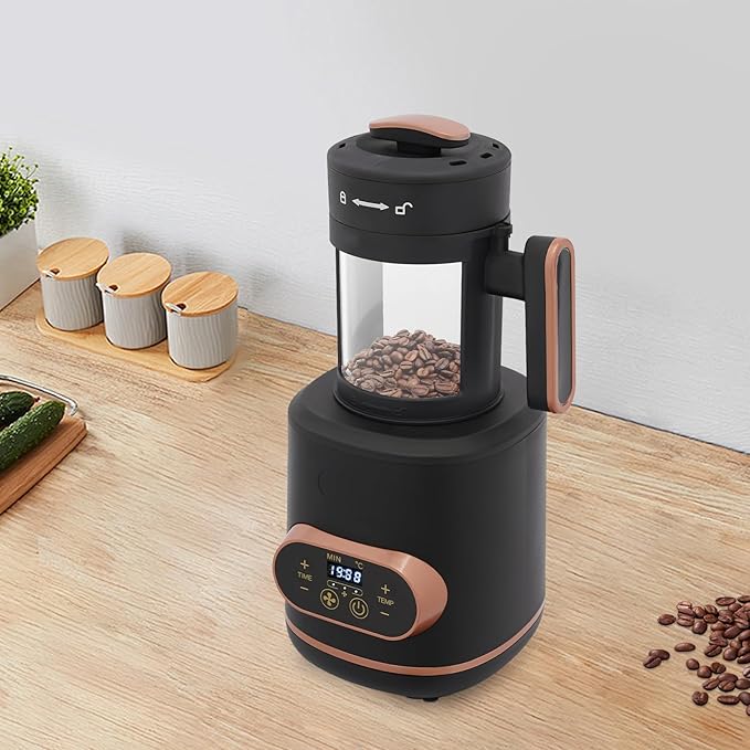Electric Coffee Bean Roaster Machine 1500W for Home Use 100g Capacity with LED Display Adjustable Temperature &amp Time 3 Fan Speeds Transparent Glass Container for Precision Roasting