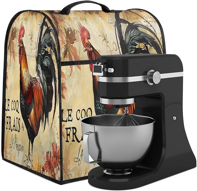 Kitchen Aid Mixer Cover Autumn Rooster Leaves Stand Mixer Cover Compatible with 6-8 Quarts Stand Mixers Dust Covers with Zipper Pocket Foldable Washable Kitchen Aid Organizer Bag