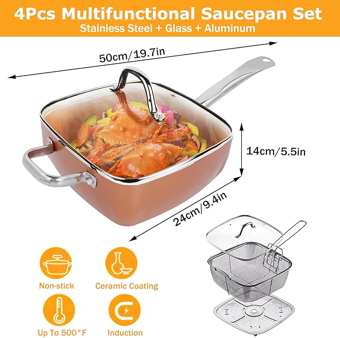 Stainless Steel Cookware Set for Home Chip Frying Pots and Pans Set Set of 4 Stainless Steel Non-stick Multifunctional Frying Pan Non Stick Frying Pans for Oven Dishwasher Safe