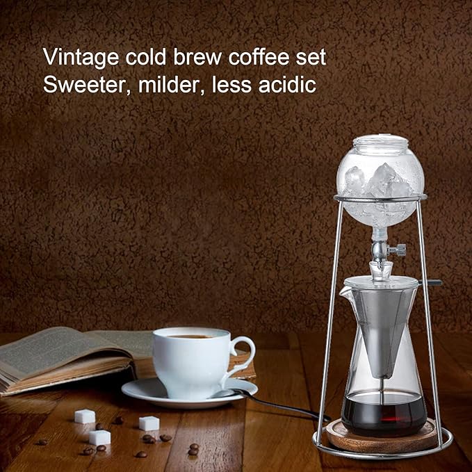 Cold Brew Drip Coffee Maker 21Oz/600Ml Iced Coffee Cold Brew Drip Tower Coffee Maker with Stainless Steel Filter and 100 Filter Paper Dripper Iced Coffee Brewer Maker