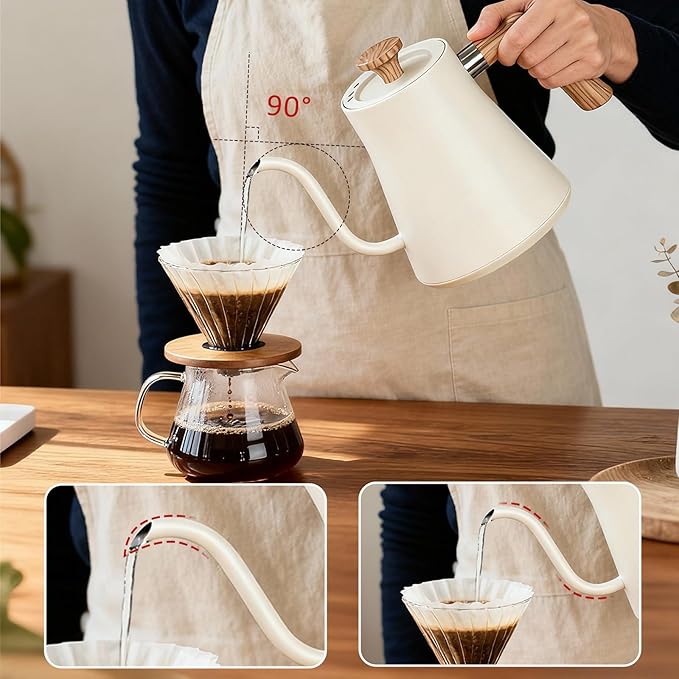 Gooseneck Electric Kettle with Temperature Control 0.9L Pour Over Coffee Kettle 1200W Fast Boil Stainless Steel Interior Auto Shut-Off &amp Boil-Dry Protection for Coffee and Tea (beige)