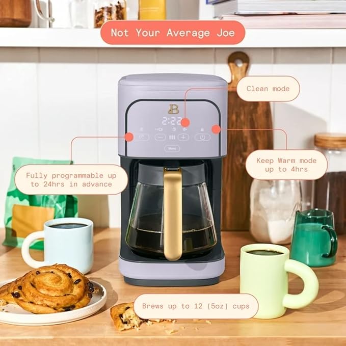 12-Cup Programmable Coffee Maker with 24h Timer &amp Brew Strength Settings Drip Brewer for Rich Flavor (Lavender)
