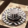 8 Piece Bone China Dinnerware Set Black - White Gold Geometric dishes set with Coffee Cup Oven &amp Dishwasher Compatible
