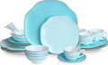 Blue 24 Piece Porcelain DinnerwareBone china set for 4Plates and Bowls Sets With Silver checkered cross pattern Highly Chip &amp Crack Resistant &amp Dishwasher (Light Blue + Checkered Cross)