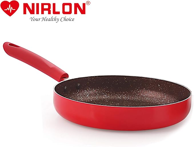 Nirlon Red Stone Induction and Gas Compatible Non Stick Aluminium 2 Piece Cookware Set [1 Flat Roti Tawa 26cm|1 Fry Pan 24cm - 1.5 Liter]