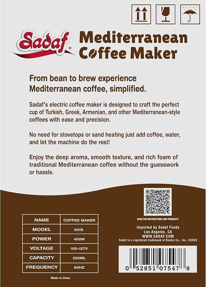 Sadaf One-Touch Mediterranean Coffee Maker – Electric Turkish Greek and Armenian Coffee Machine - Stainless Steel Coffee Maker - Foam Control &amp Overflow Sensor - Middle Eastern Cuisine - 250ml