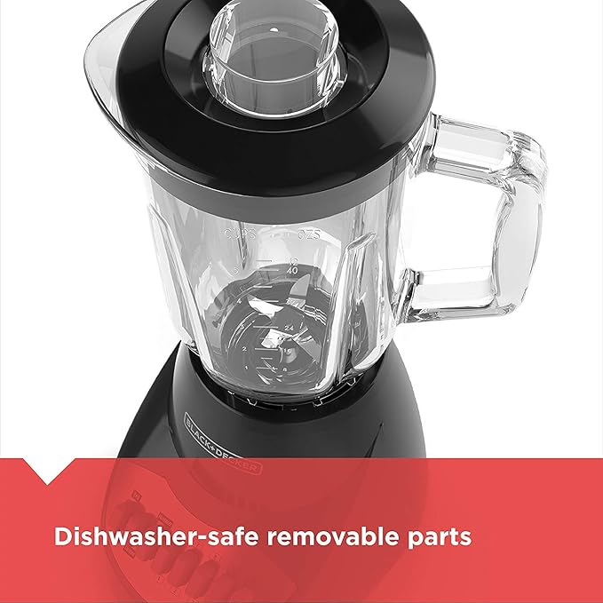 BLACK+DECKER Countertop Blender with 6-Cup Glass Jar 10-Speed Settings Black BL2010BG