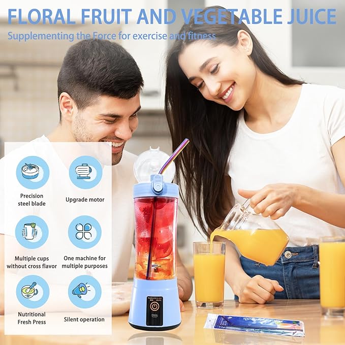 13.5oz Portable Blender for Smoothies Shakes and Juices - USB Rechargeable Mini Blender Cup With Protection Design for Home Office Outdoors - Multi-purpose BM1-B1
