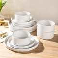 GBHOME Ceramic Dinnerware Sets for 4Stoneware Plates and Bowls SetsChip and Crack Resistant | Dishwasher &amp Microwave Safe Dishes SetScratch Resistant- Service for 4 (12pc)- Snow White