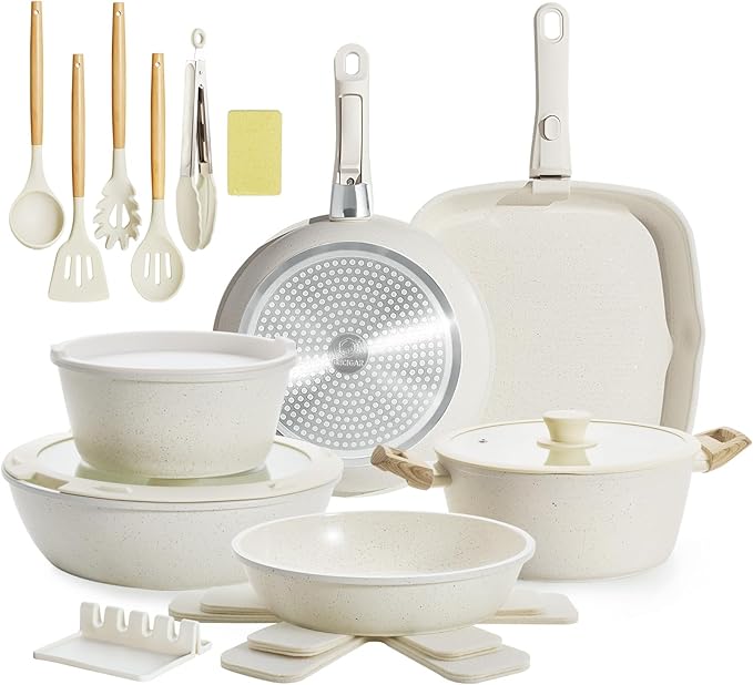 31pcs Ceramic Pots and Pans Set Nonstick Detachable Handle Cookware Induction Kitchen Cooking Set with Removable Handleinclude Frying Pans &amp Saucepans Oven Safe