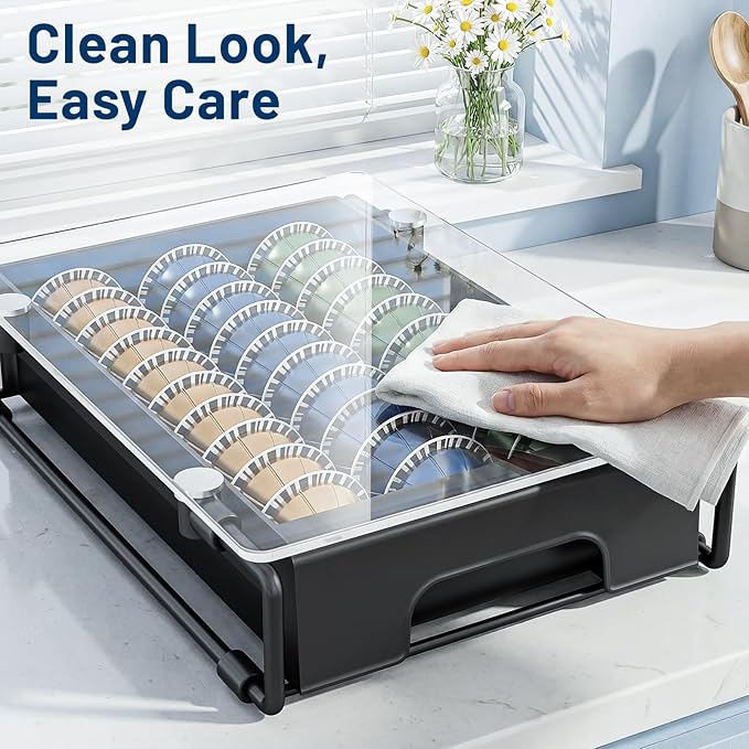 EVERIE Crystal Tempered Glass Organizer Drawer Holder Compatible with Nespresso Vertuo Capsules Compatible with 21 Big or 30 Small Vertuoline Pods NP01S