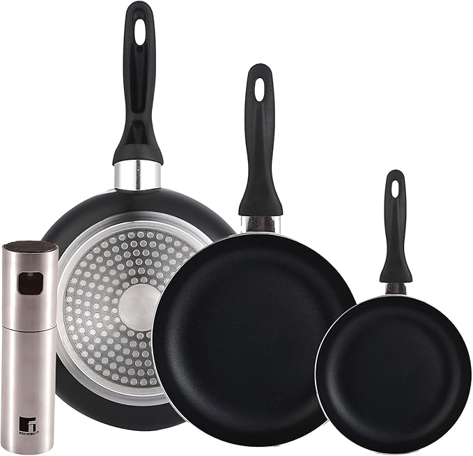 Wellhome 3-Piece Pan Set 16/20/24 Pressed Aluminium + Oil and Vinegar Sprayer Diameter 4 x 17.5 cm Stainless Steel