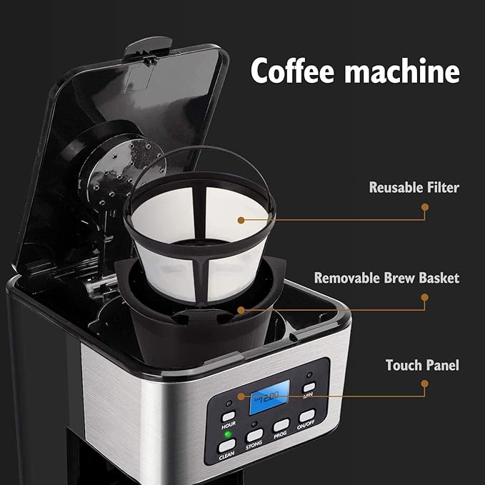 Automatic Espresso Machine Intuitive Touch Display with Glass Carafe and Permanent Filter Stainless Steel Ideal for Home Barista Stainless Steel Professional Coffee Machine Espresso