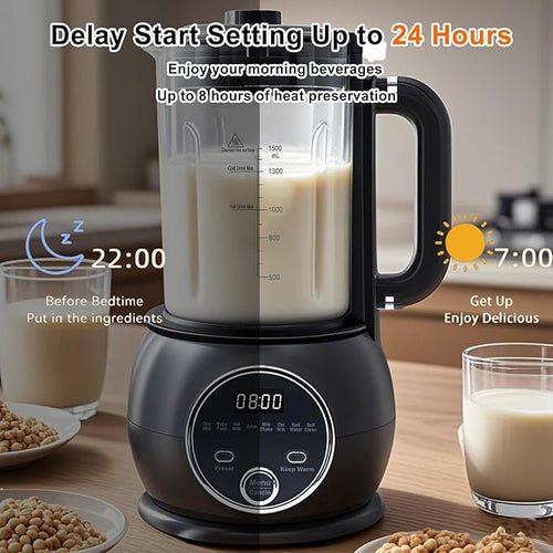 10 in 1 Nut Milk Maker Hot Blender51oz Homemade Soy AlmondOatPlant BasedBaby Food Maker 20 BladesAutomatic Soybean Machine with 24H Delay Start/Keep Warm8H/Boil Water&ampAuto Clean