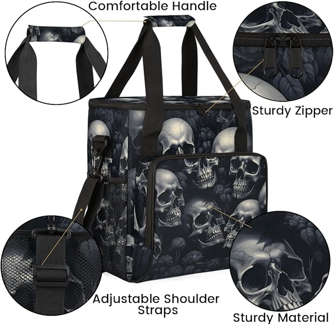 Black Skull Coffee Maker Carrying Bag Portable Travel Storage Tote Bag Compatible with K-Mini or K-Mini Plus Single Serve Coffee Brewer Carrying Case with Multiple Pockets &amp Shoulder Strap