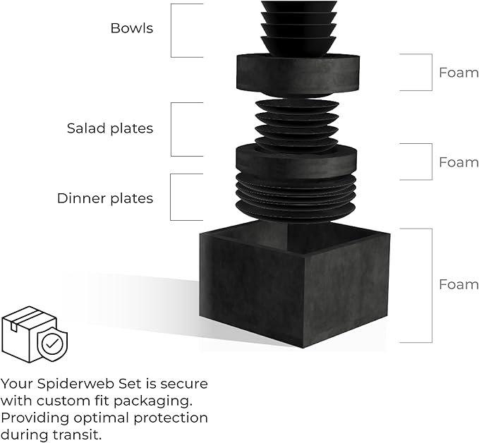 Nomnu Spiderweb Dinnerware Set (12 Pieces) - 4 Dinner Plates 4 Salad Plates 4 Bowls - Black Matte Porcelain Goth Dinnerware Set - Halloween Spooky Creepy Dishes Gothic Gifts