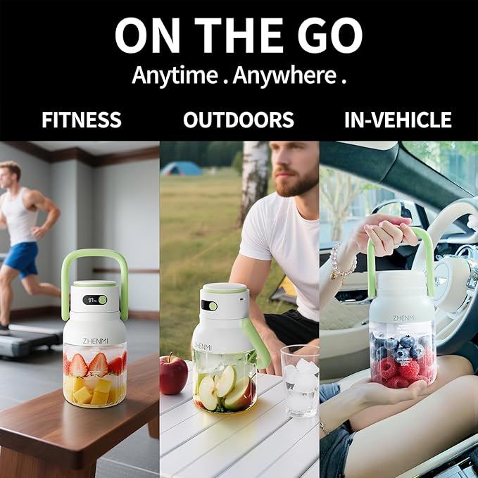 Portable Blender 1000ml Capacity Stainless Steel 12-Blade System Portable Ice Crushing Juicer-for Shakes &amp Smoothies BPA Free 2 Leakproof-Lids &amp Straw USB Rechargeable (green)