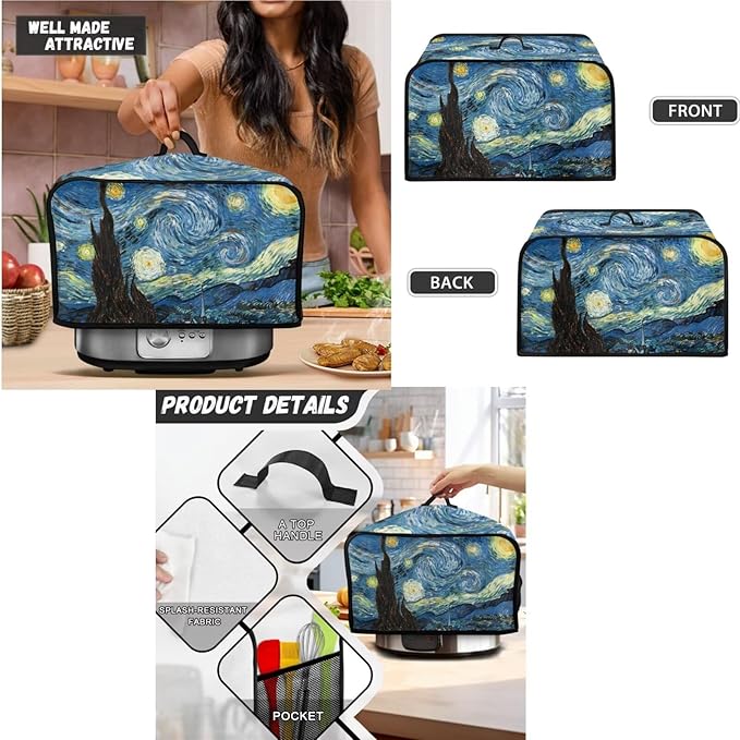 The Starry Night 2 Slice Toaster Cover Small Appliance 3-Pcs SetBread Toaster Blender and Slow Cooker Cover Dust and Fingerprint Protection Machine Washable Kitchen Decor