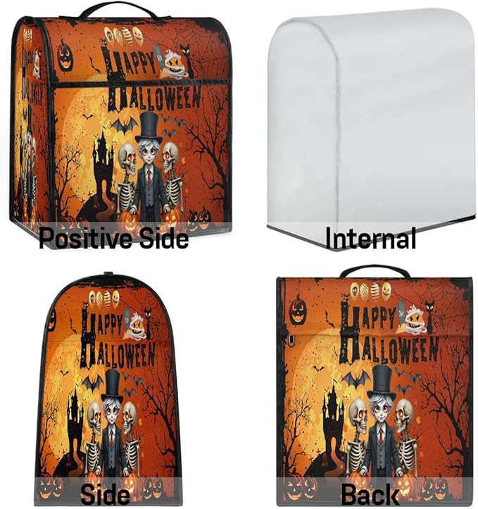 cfpolar Kitchen Aid Mixer Cover Compatible with 6-8 Quarts Skeleton Prince Pumpkin Bat Halloween Stand Mixer Cover Kitchen Aid Mixers Accessories Appliance Organizer Bag Dust Covers with Zipper Pocket