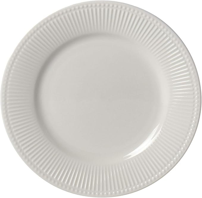 Tabletops Gallery Embossed Bone White Porcelain Round Dinnerware Collection- Chip Resistant Scratch Resistant Fleur 16 Piece Dinnerware Set (Dinner Plate Salad Plate Cereal Bowl Mug)