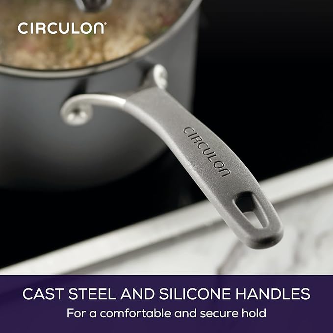 Circulon A1 Series with ScratchDefense Technology Nonstick Induction Straining Sauce Pan with Lid 3 Quart Aluminum Graphite