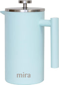 MIRA 20 oz Insulated French Press - Stainless Steel Coffee &amp Tea Maker - Double Wall Temperature Control Brewer Pearl Blue