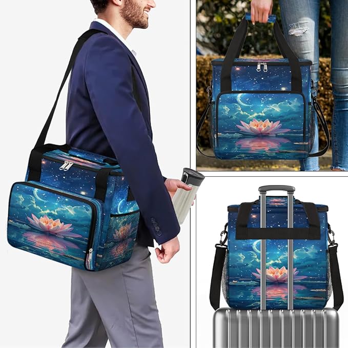 Moon Flower Stars Coffee Maker Carring Bag Travel Carrying Storage Tote Bag Compatible with Keurig K-Mini or K-Mini Plus Portable Single Serve Coffee Brewer Case with Pockets for K-cup Pods