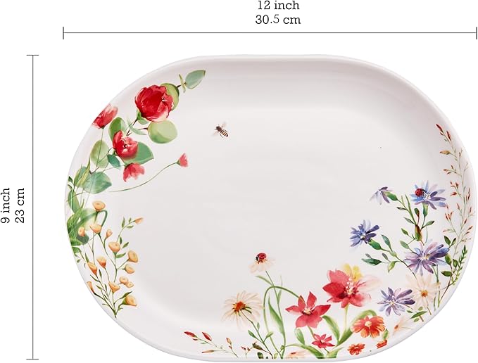 Bico Summer Provence 16 plus 12 inch Oval Platters Set Set of 2 Microwave and Dishwasher Safe for Serving Fish Chicken Turkey