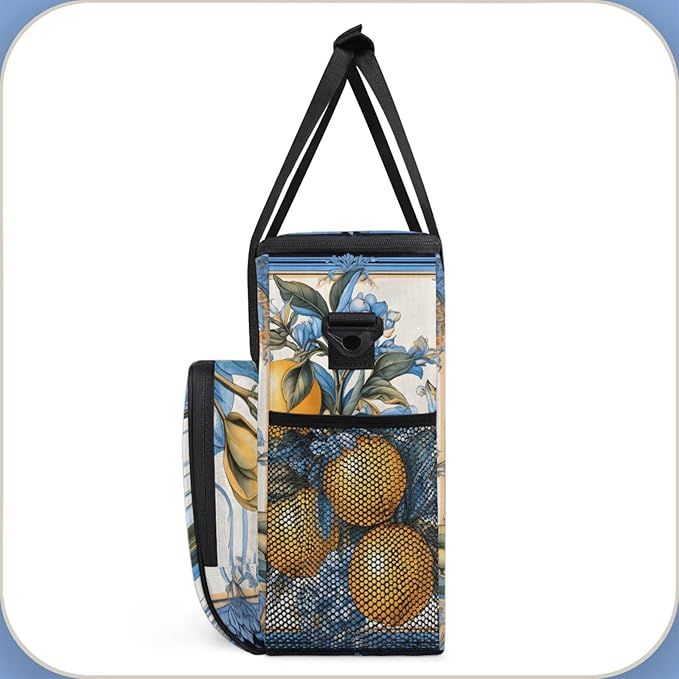 Farmhouse Lemon Coffee Maker Travel Bag for Keurig K-Mini/K-Mini Plus Insulated Waterproof Tote with Pockets for K-Cup Portable Single-Serve Brewer Case
