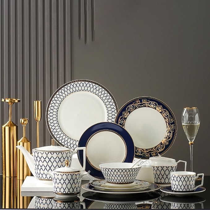 European Style Dinnerware Set Service for 2 Bone China Dinnerware Sets Unbreakable Porcelain Dinner Sets Coffee Cup and Saucer Tableware Set Steak Dinner Plates Dish Set blue-001