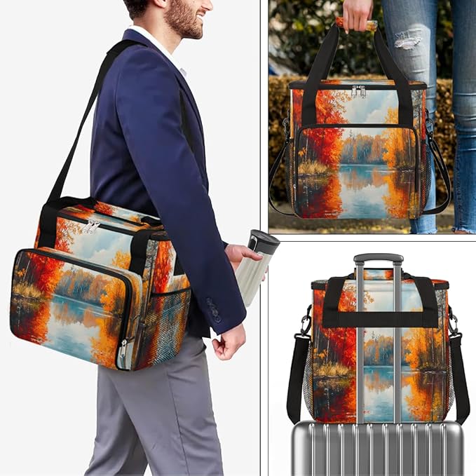 Autumn Maple Tree Maple Leaves Pattern Coffee Maker Carring Bag Travel Carrying Storage Tote Bag Compatible with Keurig K-Mini or K-Mini Plus Portable Single Serve Coffee Brewer Case with Pockets