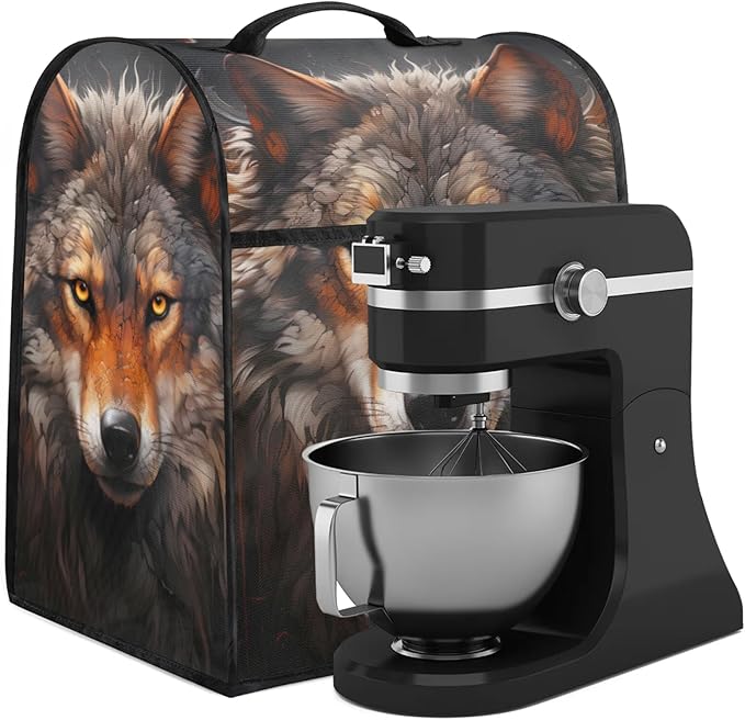 cfpolar Kitchen Aid Mixer Cover Compatible with 6-8 Quarts Retro Wolf Animal Stand Mixer Cover Kitchen Aid Mixers Accessories Appliance Organizer Bag Dust Covers with Zipper Pocket