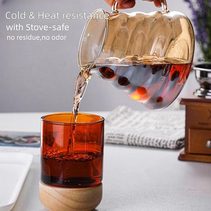 Pour Over Coffee Maker Set 20 oz 600 ml Borosilicate Glass Coffee Server with Glass Lid 50 pcs Paper Filter Walnut Handle Pour Over Coffee Dripper for Home Café Restaurant Gold