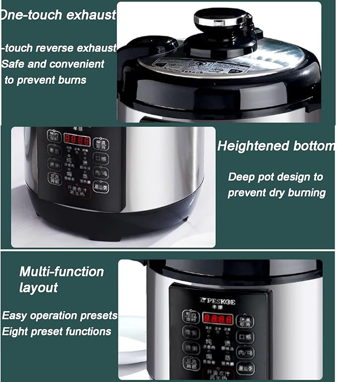Rice Cooker - Stainless Steel Household Rice Cooker Uncoated Healthy Rice Cooker Steam Up and Down Boil Digital Slow Cooker Thickened Liner Rapid Heat Conduction(6L)