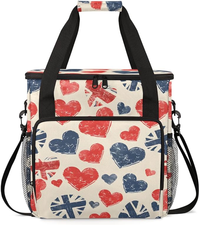 Starry Hearts 4th of July Coffee Maker Carrying Bag Travel Storage Bag Compatible with K-Mini or K-Mini Plus Single Serve Coffee Brewer Carrying Case with Multiple Pockets &amp Shoulder Strap
