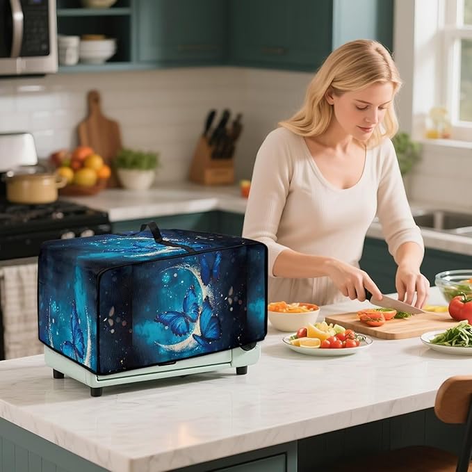 Convection Toaster Oven Cover with Storage Pockets Fits Machines Up to 18.5x14.5x9 Convection Toaster Oven Covers for Family Kitchen Essential Moon Butterfly