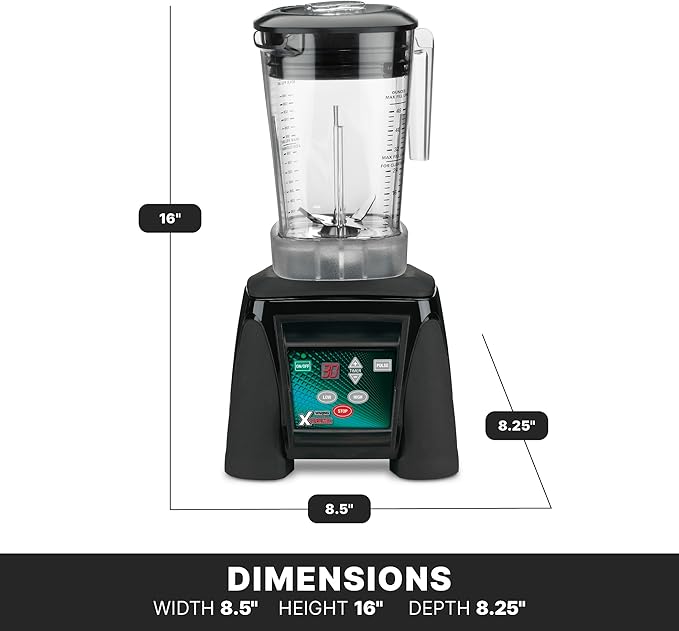 Waring Commercial MX1100XTXP 3.5 HP Blender with Electronic Keypad 30 Second Countdown Timer and 48 oz BPA Free Container 120V 5-15 Phase PlugBlack