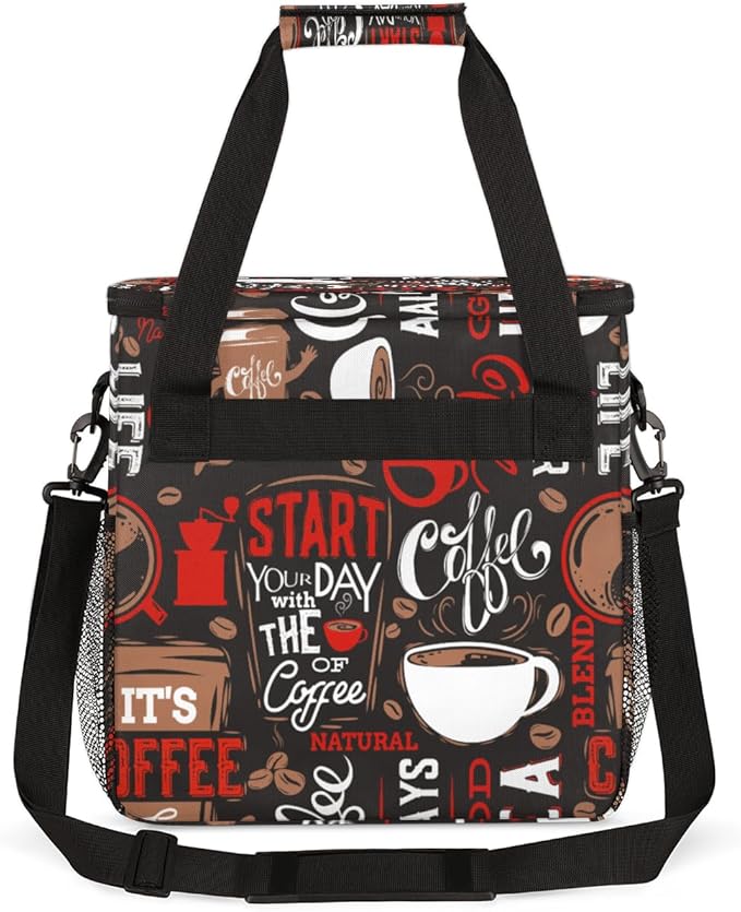 Keurig K-Mini Plus Portable Single Serve Coffee Brewer Case with Pockets for K-cup Pods - Brown and Red Travel Carrying Storage Tote Bag