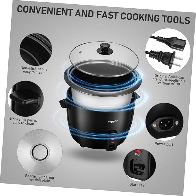 Lurrose Electric Rice Cooker with Clear Lid Portable Household Stew Pot for Rice Porridge Soup and Steamer US Plug Small Appliance for Easy One-button Cooking