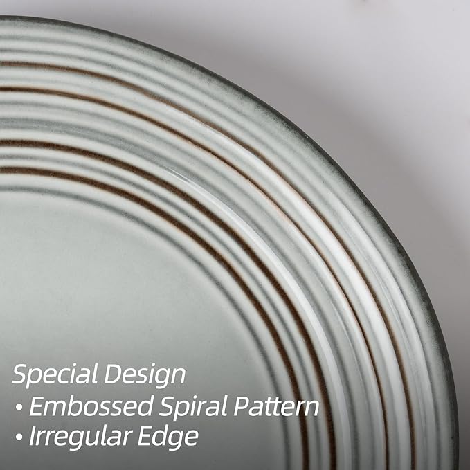 Famiware Plates and Bowls Sets 24-Piece Stoneware Dinnerware Sets Dishes Set for 8 Hand-made Reactive Glaze Dish Set Twilight Series Ashy Blue