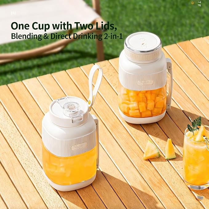 Portable Juicer Blender Electric 700ml Mini Juicer with 80W Power &amp 26 Blades 2 Lids Rechargeable Cup for Smoothies Ideal for Home Office Travel