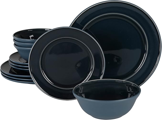 Martha Stewart Portillo 12 Piece Reactive Stoneware Dinnerware Set - Blue