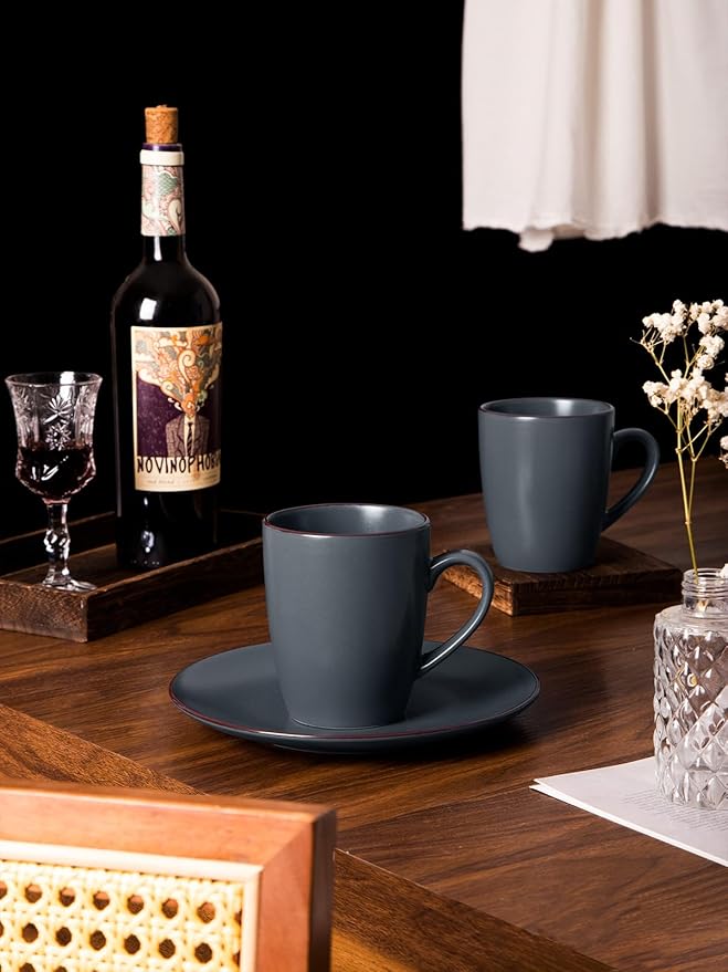 Famiware Venus Plates and Bowls Sets with Coffee Mugs Set 18 Pieces Stoneware Dinnerware Sets Charcoal