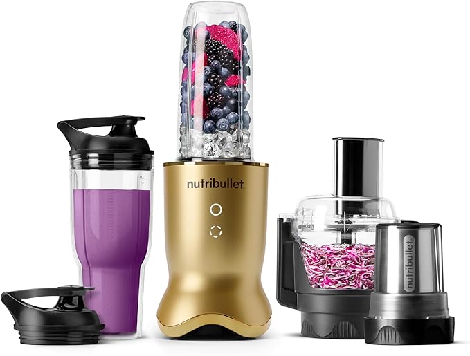 nutribullet® Ultra Plus+ 3-1 Compact Kitchen System 1200W Kitchen System with Blender Food Processor and Coffee and Spice Grinder 32oz and 24oz Blending Cups 2-Cup Food Processor Brass