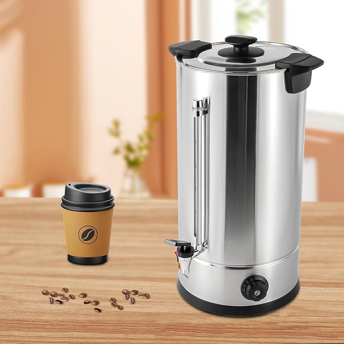 Commercial Coffee Maker 25L/6.6gal Large Percolator Coffee Urn with Handle &amp Faucet 110V 1400W Viewable Stainless Steel Percolate Coffee Make with 30-100 ℃ Controllable for HomePartyOffice
