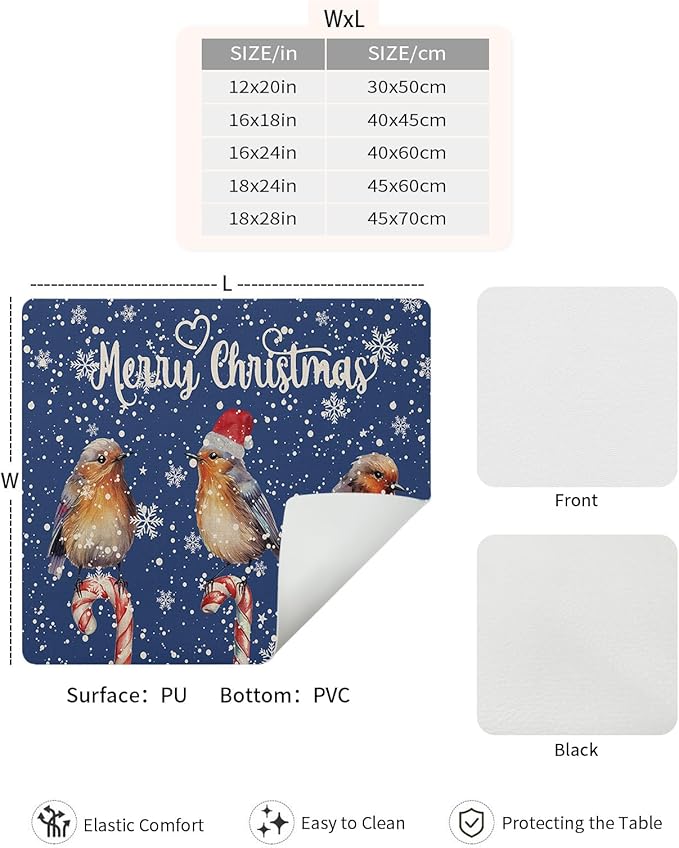 Coffee Mat Coffee Bar Mat for Countertops Christmas Watercolor Birds with Snowflakes Blue Absorbent Coffee Maker Mat Rubber Backed Dish Drying Mat for Coffee Espresso Machine Coffee Maker 16x18