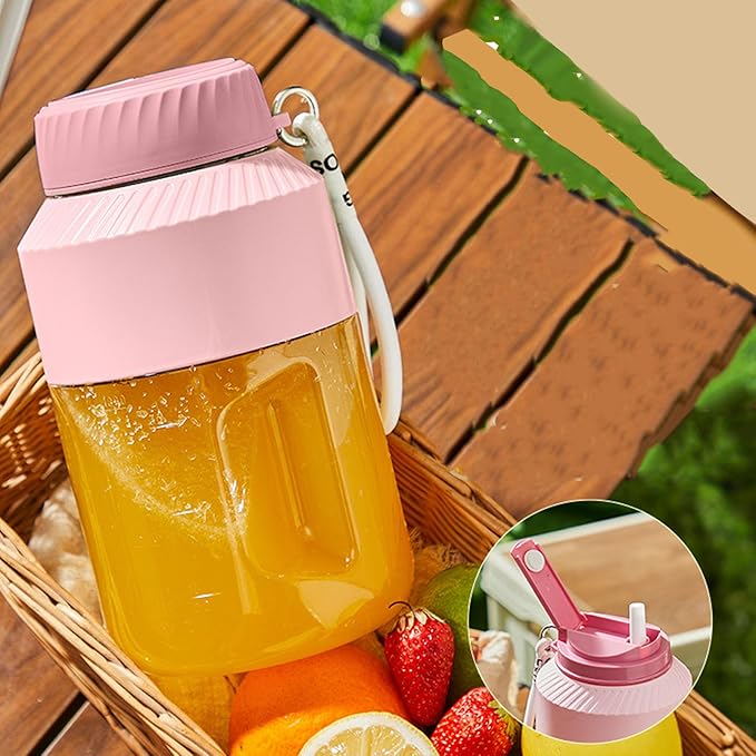 Alomejor Portable Blender 1L Rechargeable Cordless Blender Cup with 18000 RPM Motor for Travel Gym and Outdoor Smoothies (Pink)